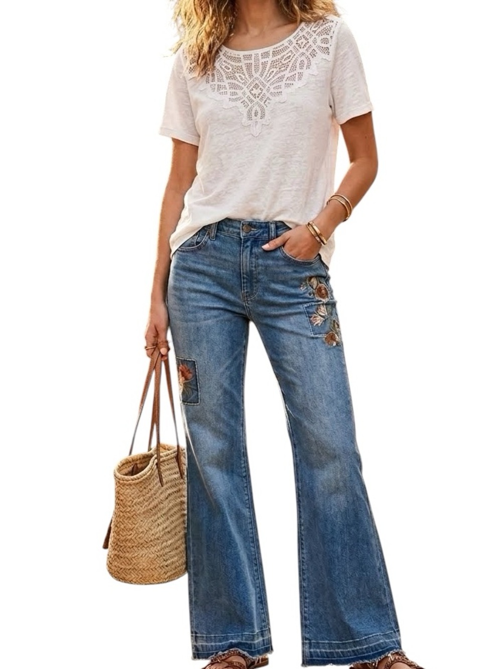 Anthropologie James Coviello White Lace Bib Linen Tee Size S